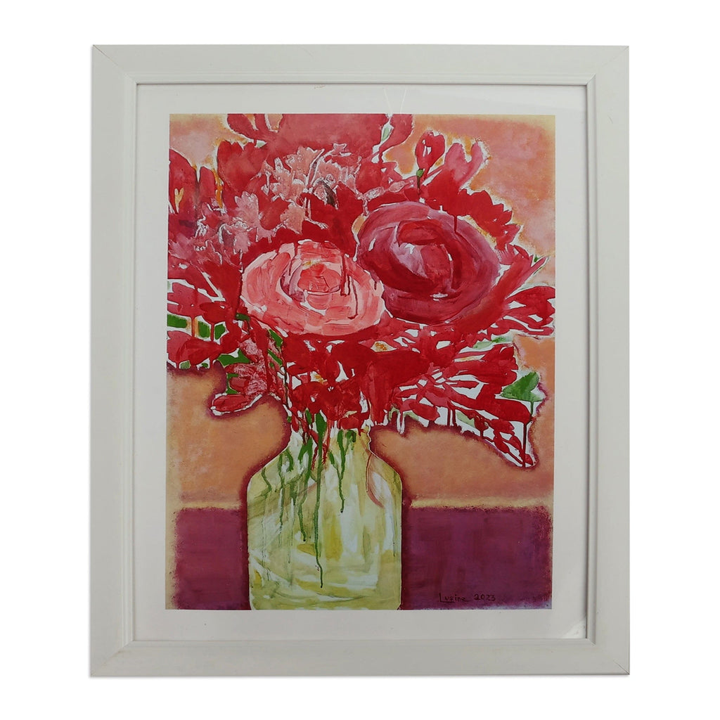 Framed Red Rose Still Life Giclée Art Print on Photo Paper - Vibrant Rose