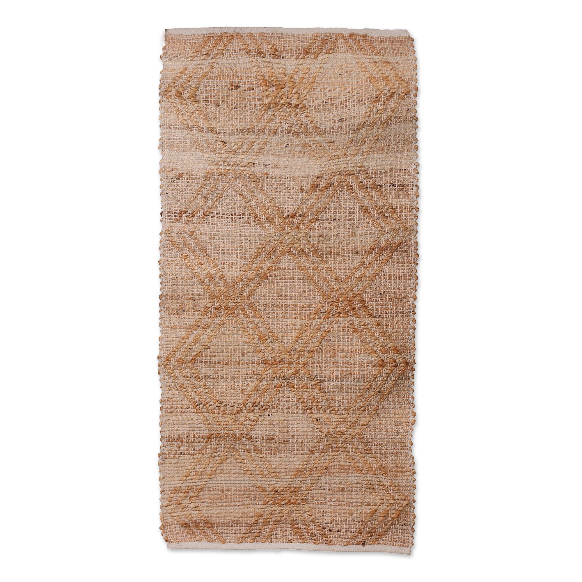 Diamond-Patterned Handwoven Cotton and Jute Area Rug (2x4) - Bohemian Class