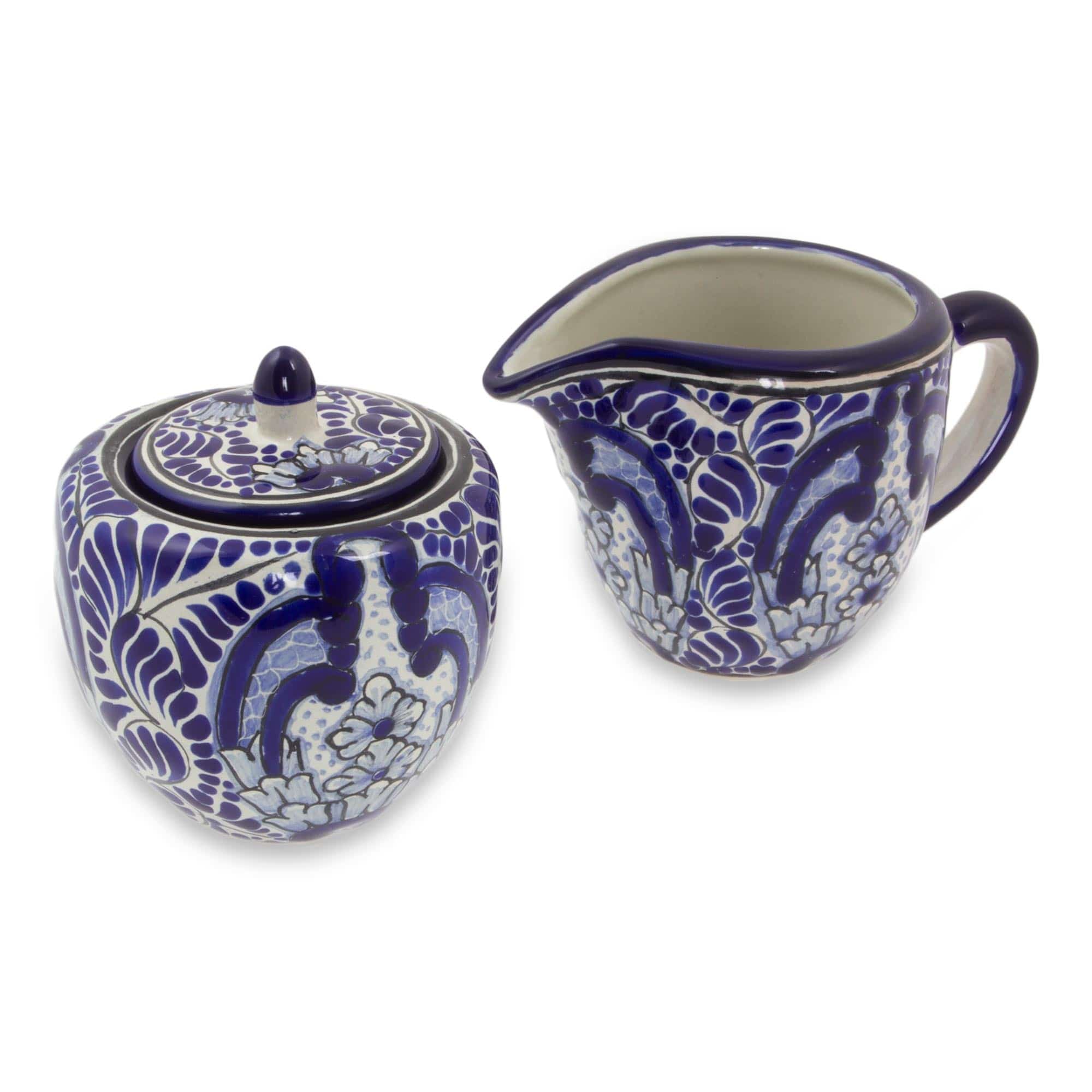 Artisan Crafted Blue Ceramic Sugar and Creamer - Puebla Kaleidoscope