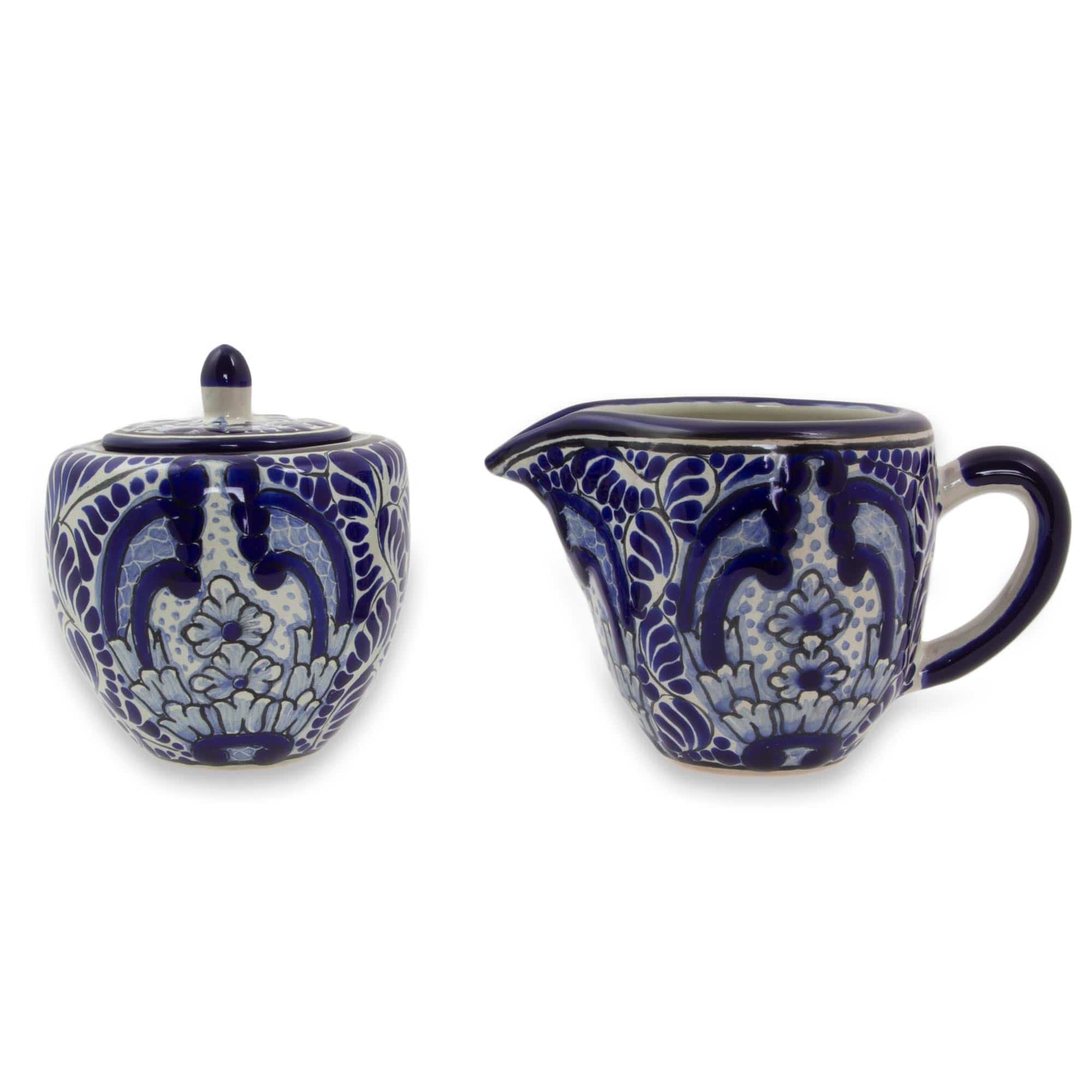 Artisan Crafted Blue Ceramic Sugar and Creamer - Puebla Kaleidoscope