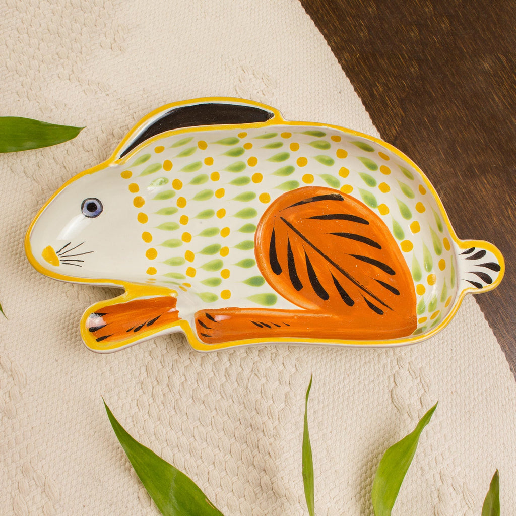 Rabbit Theme Handcrafted Majolica Ceramic Canape Dish - Rabbit in the Moon