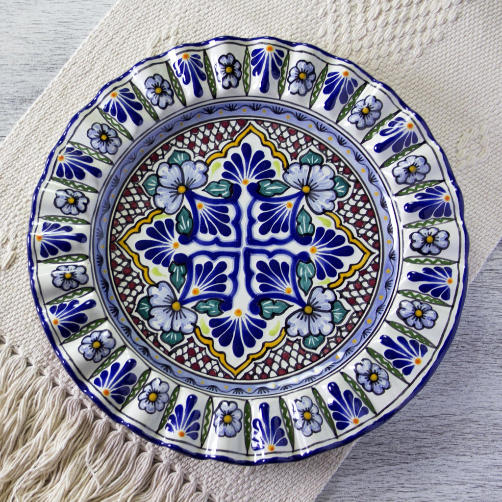 Glazed Talavera Ceramic Serving Platter Handmade in Mexico - Floral Duchess