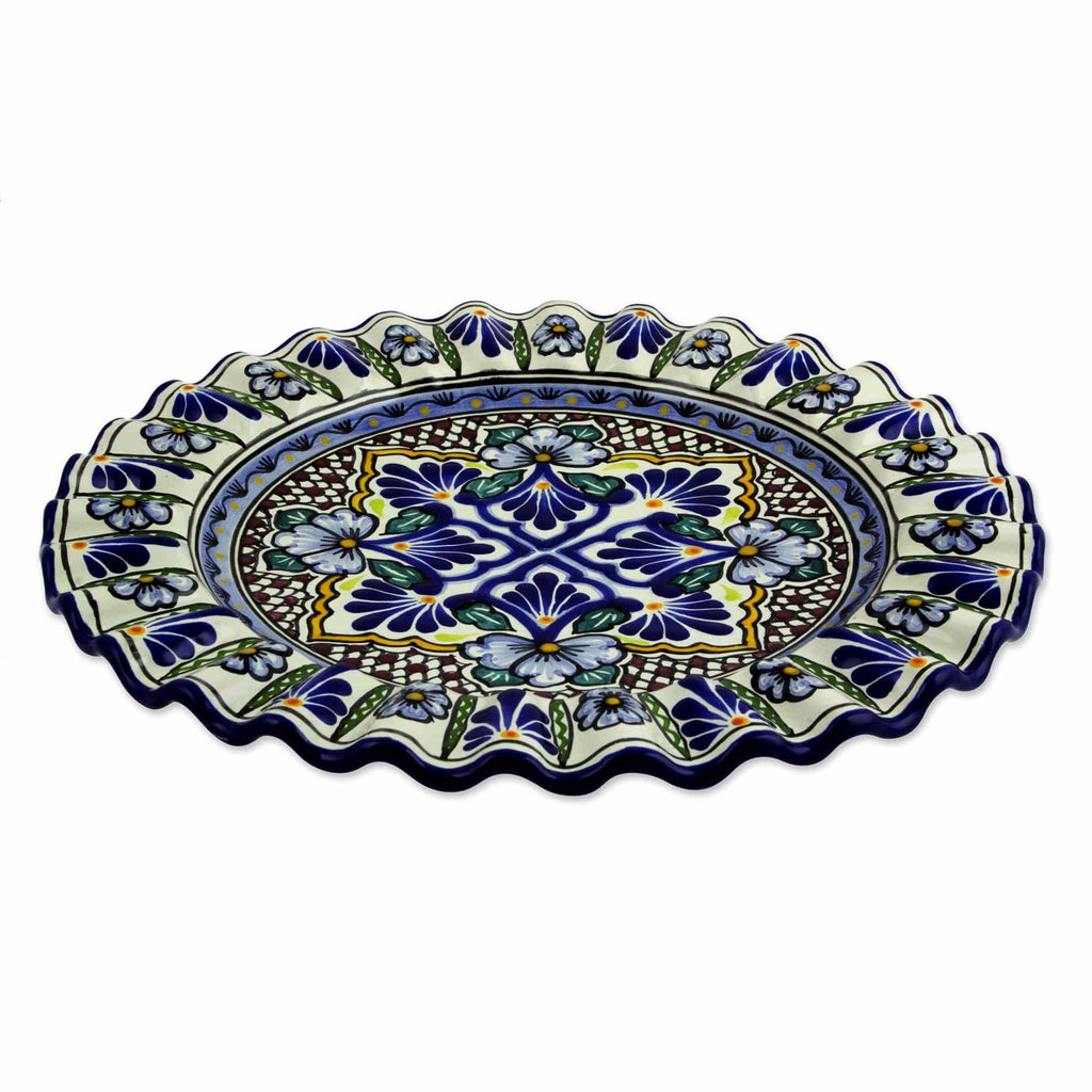 Glazed Talavera Ceramic Serving Platter Handmade in Mexico - Floral Duchess