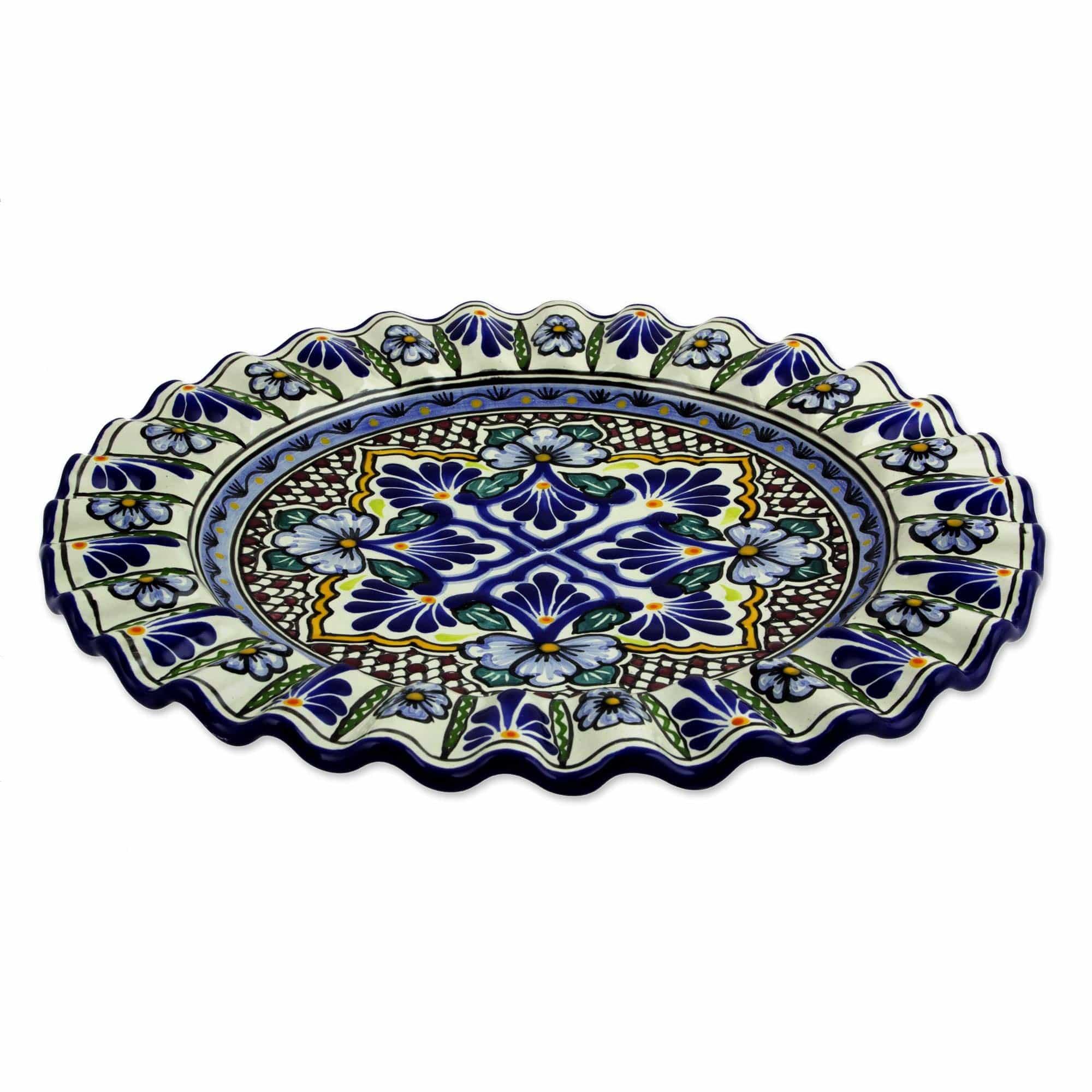 Glazed Talavera Ceramic Serving Platter Handmade in Mexico - Floral Duchess