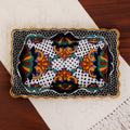 Floral Talavera Style Ceramic Platter from Mexico - Zacatlan Flowers