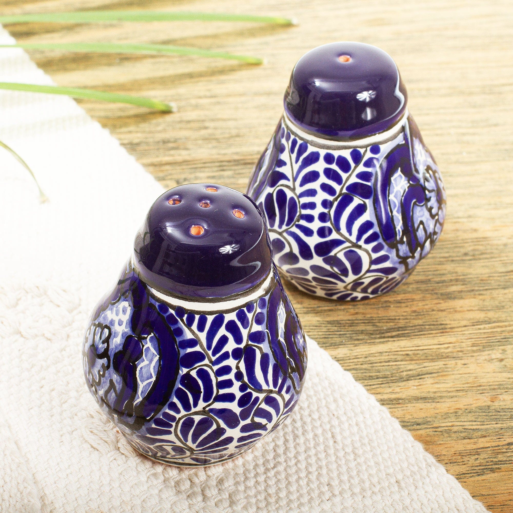 Blue and White Talavera Style Ceramic Salt & Pepper Shakers - Puebla Kaleidoscope